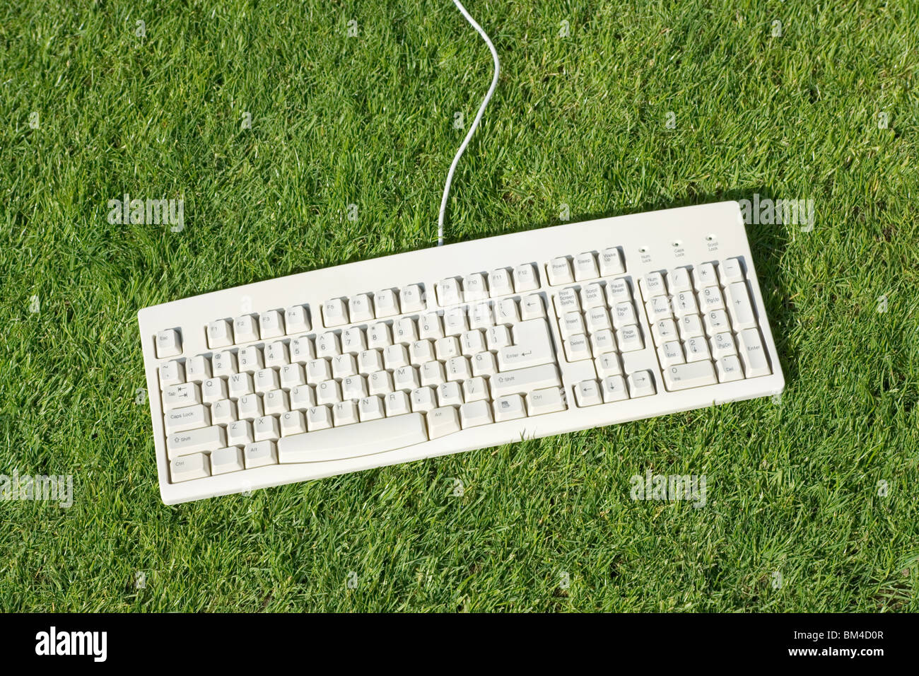 Computer-Tastatur und Rasen, Begriff der Freiheit, Schutz der Umwelt Stockfoto