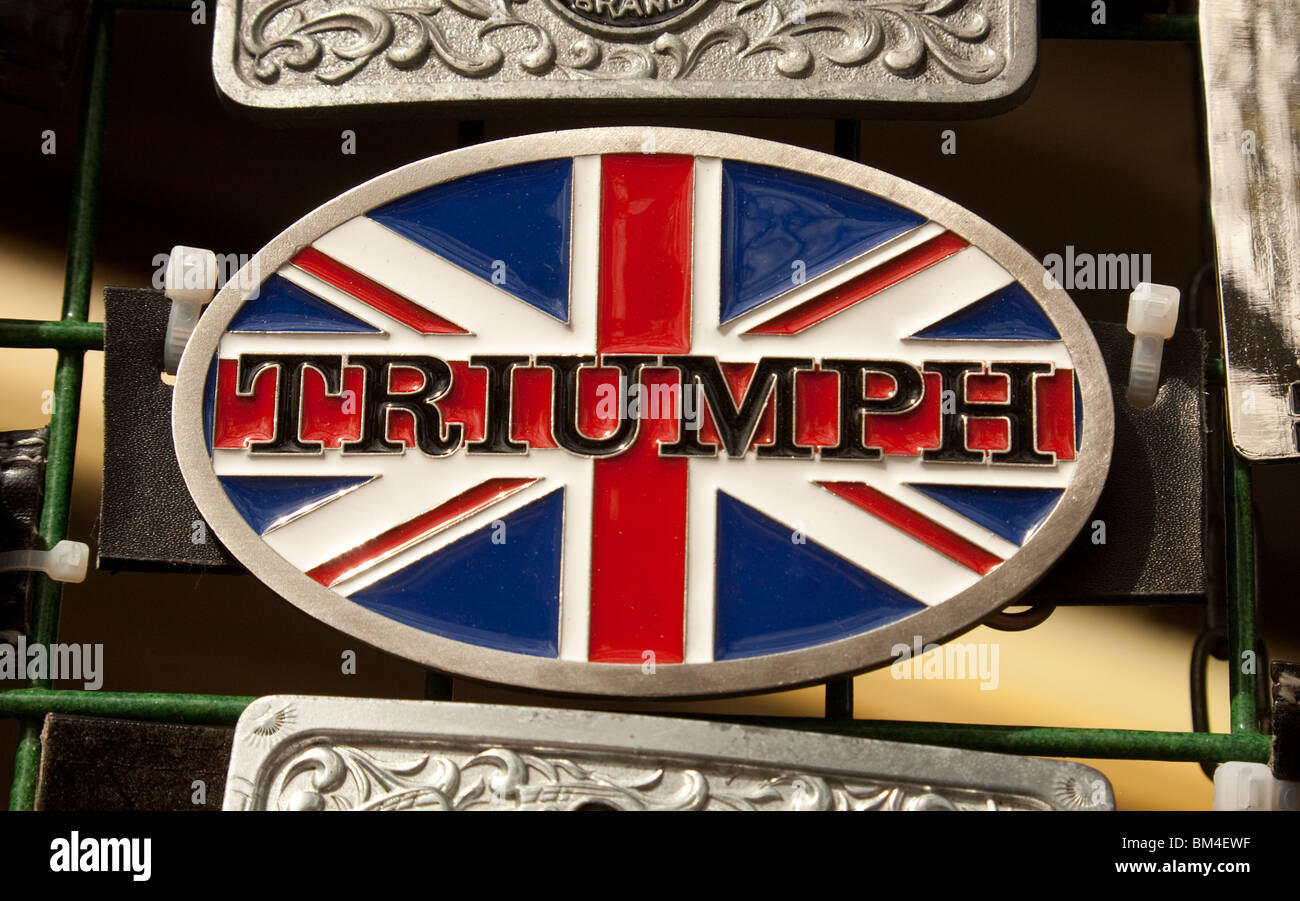 Britische Triumph-Emblem für den Verkauf in Norwich Markt, Norwich, Norfolk, Großbritannien Stockfoto