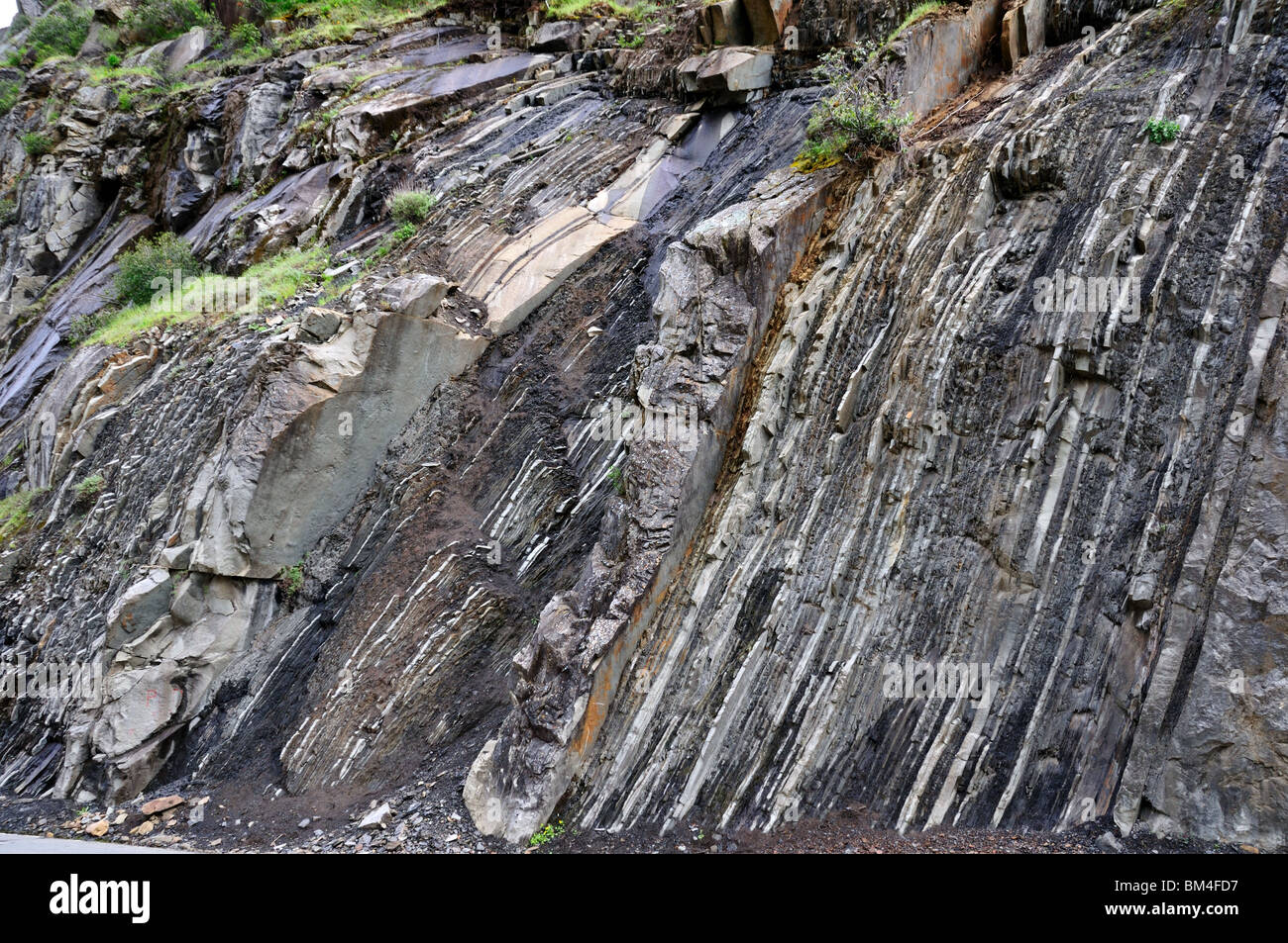 Felsen aus Sandstein und Schiefer Betten. Kalifornien, USA. Stockfoto