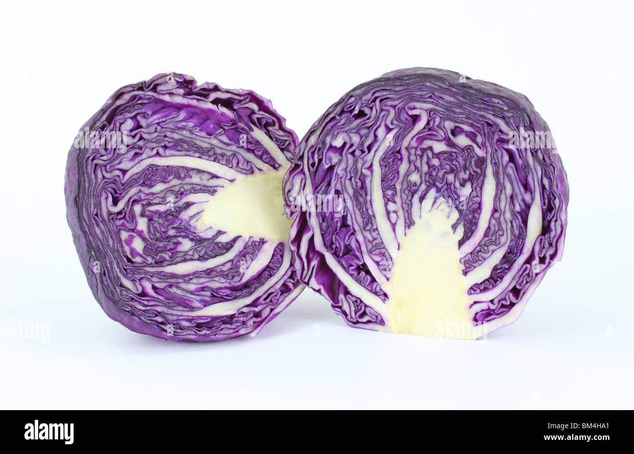 Rotkohl in zwei Hälften geschnitten Stockfoto