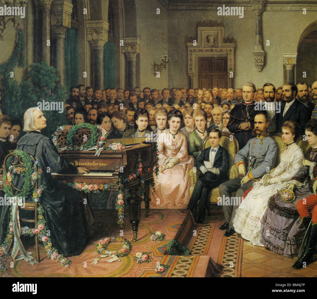 FRANZ LISZT gibt ein Konzert für die kaiserliche Familie in Wien um 1880 Stockfoto