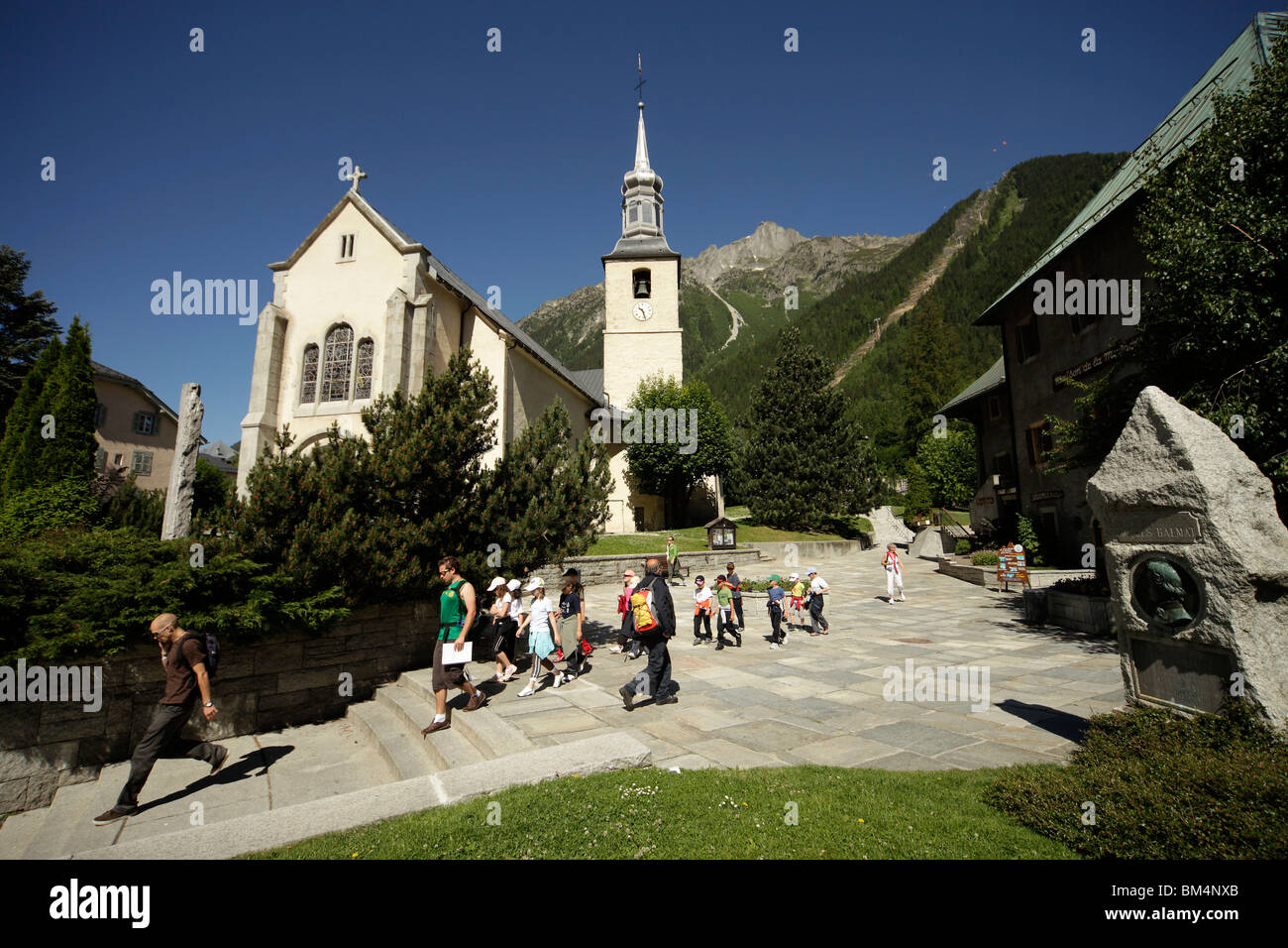 Kirche in das Dorf von Chamonix-Mont-Blanc, Frankreich, Europa Stockfoto