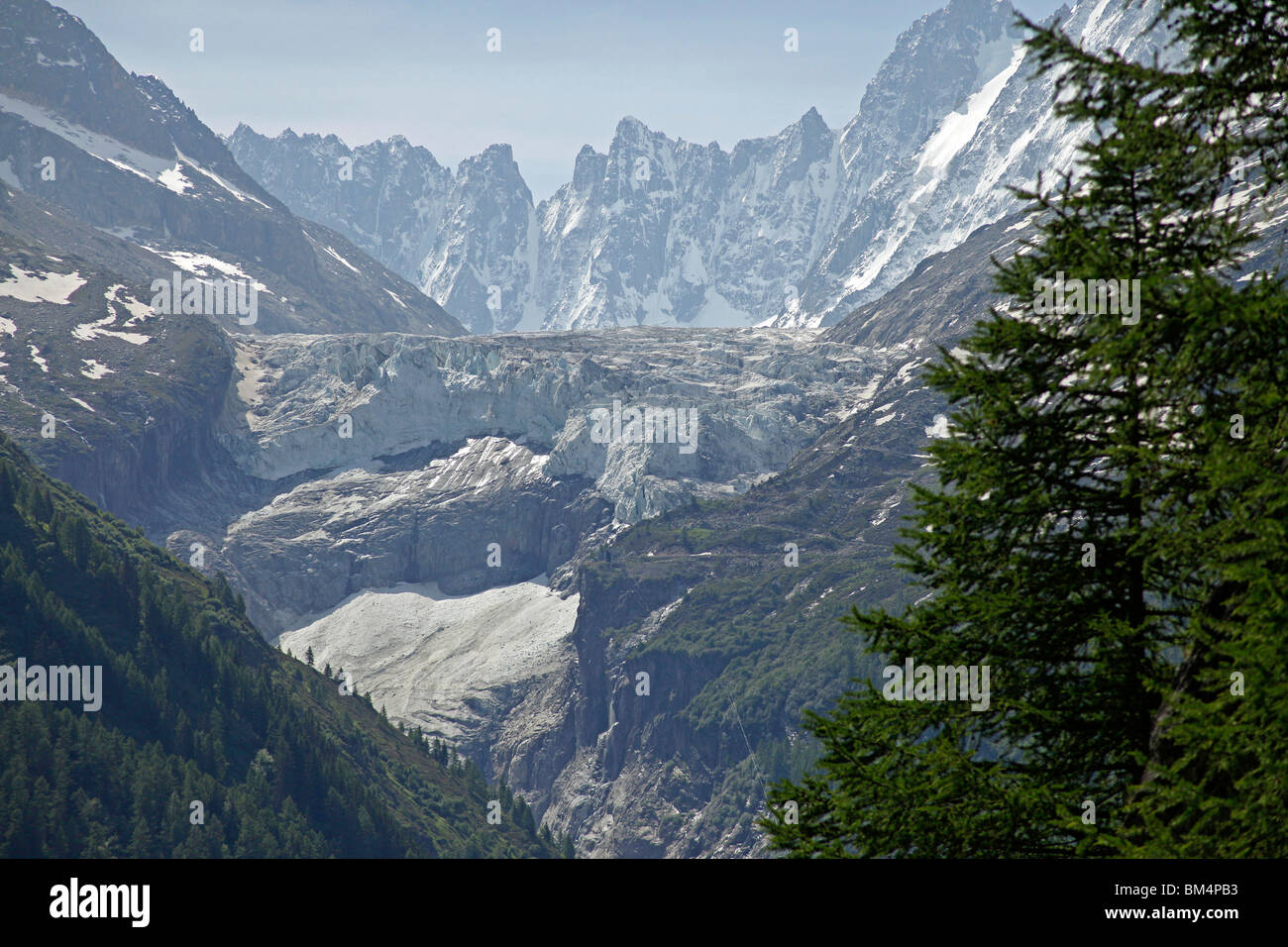 Gletscher des Mont Blanc-Massivs, in der Nähe von Chamonix-Mont-Blanc, Frankreich, Europa Stockfoto