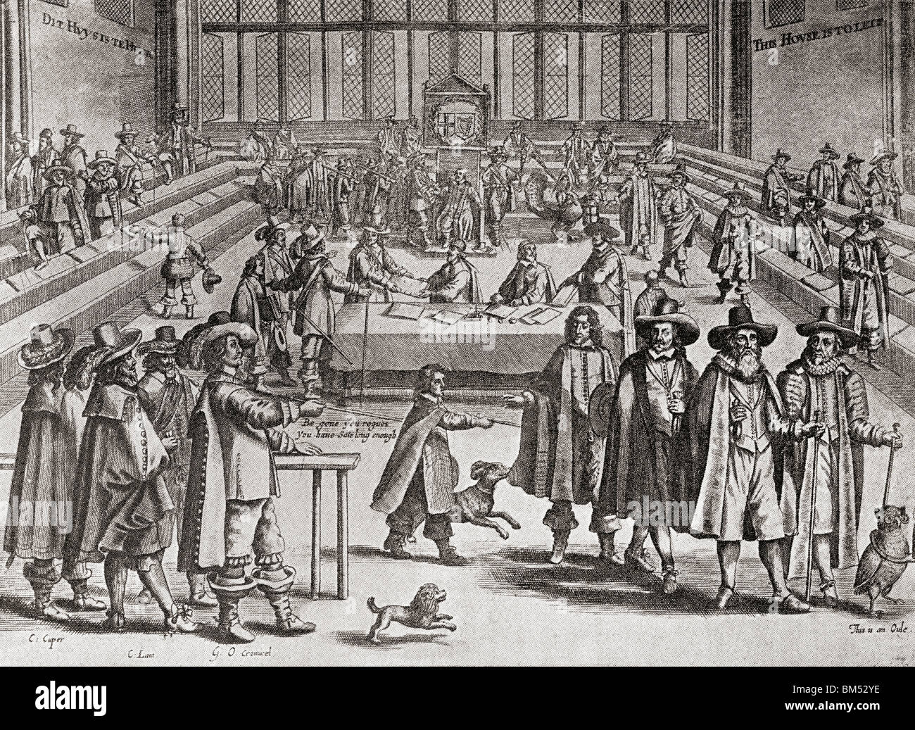 Oliver Cromwell auflösen Parlament im Jahre 1653. Stockfoto