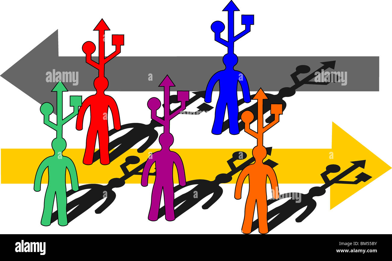 Teamarbeit mit USB-Konzept auf Kopf Stockfoto