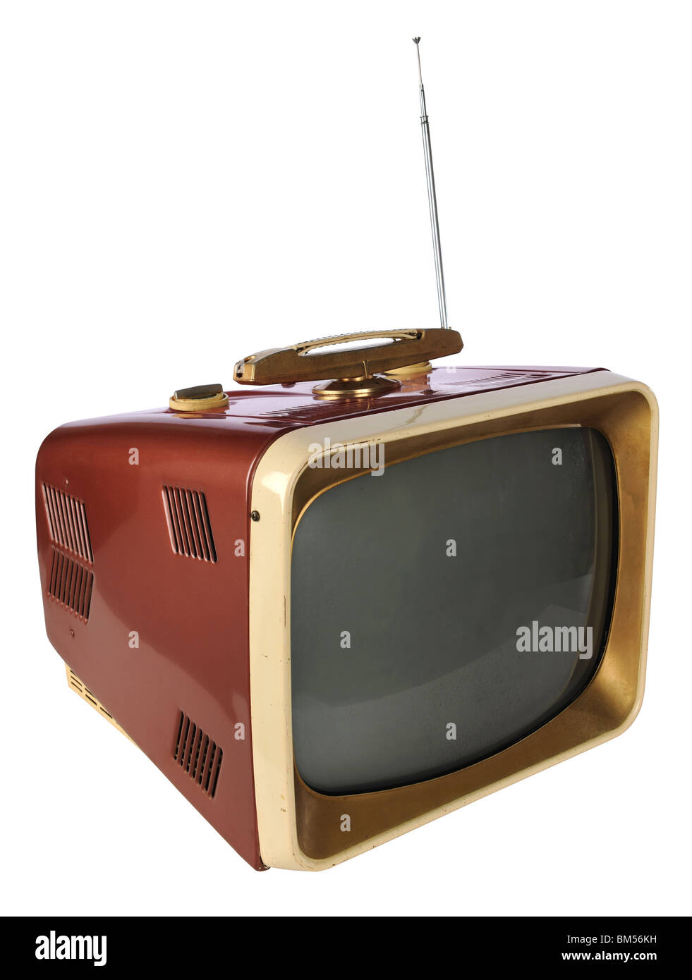 Vintage TV isoliert auf weißem Hintergrund - mit Beschneidungspfad Stockfoto