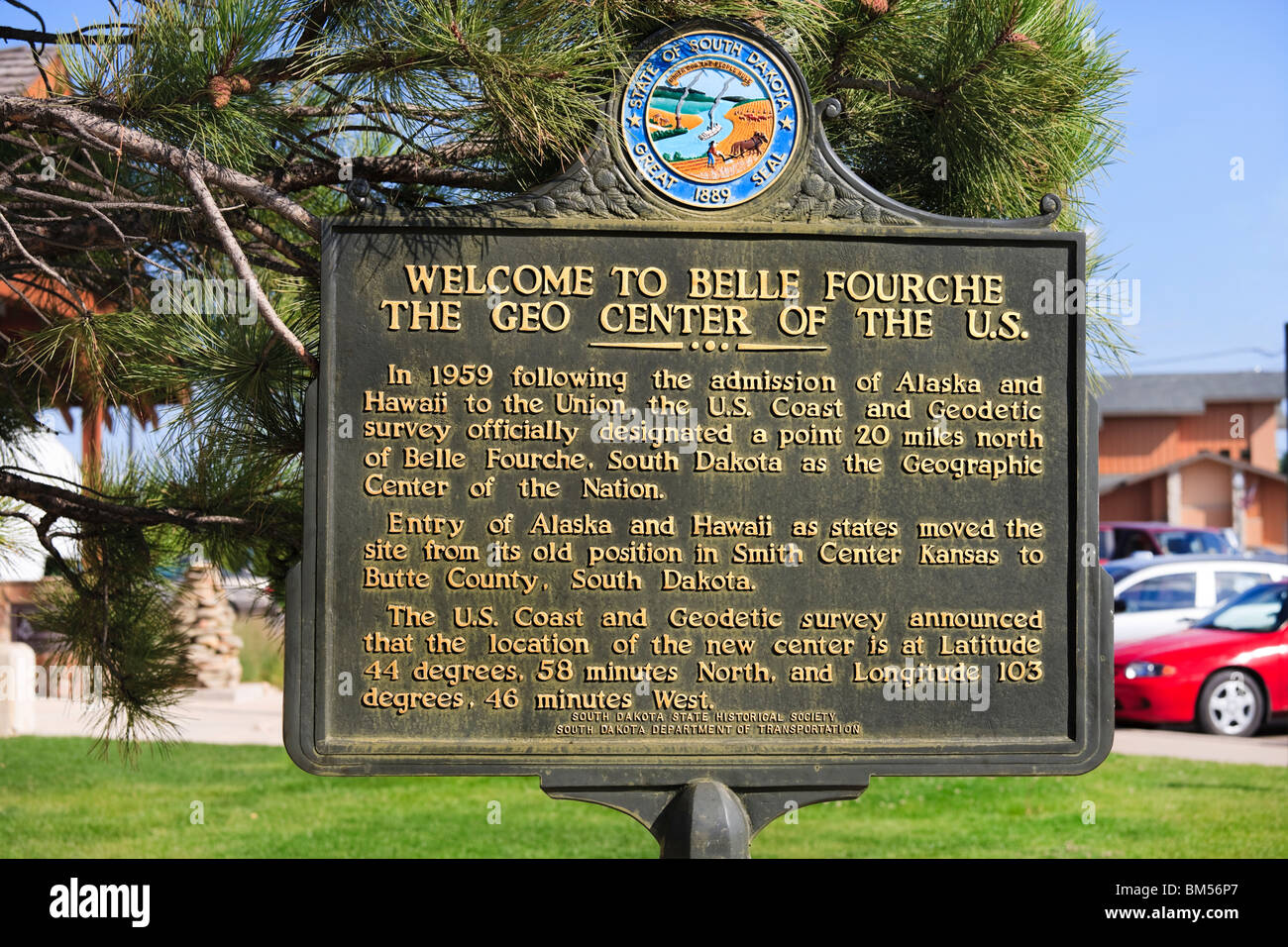 Belle Fourche South Dakota SD Geo geographisches Zentrum Zentrum der Nation. Vereinigte Staaten von Amerika USA USA. Stockfoto