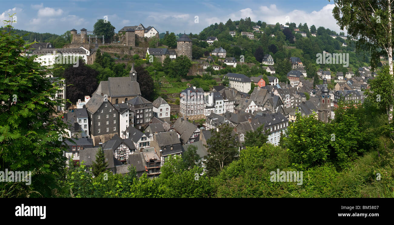 Umfassenden Überblick über Monschau, Nordrhein Westfalen, Deutschland Stockfoto