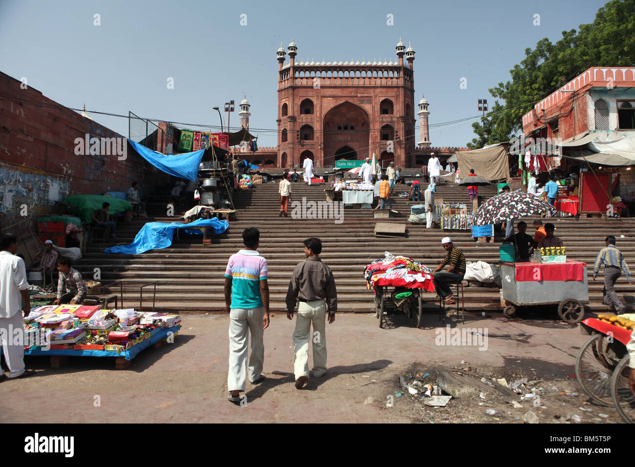 Stufen zum Siegestor bei Jama Masjid Moschee oder Freitagsmoschee, Fatehpur Sikri, Alt-Delhi, Indien. Stockfoto