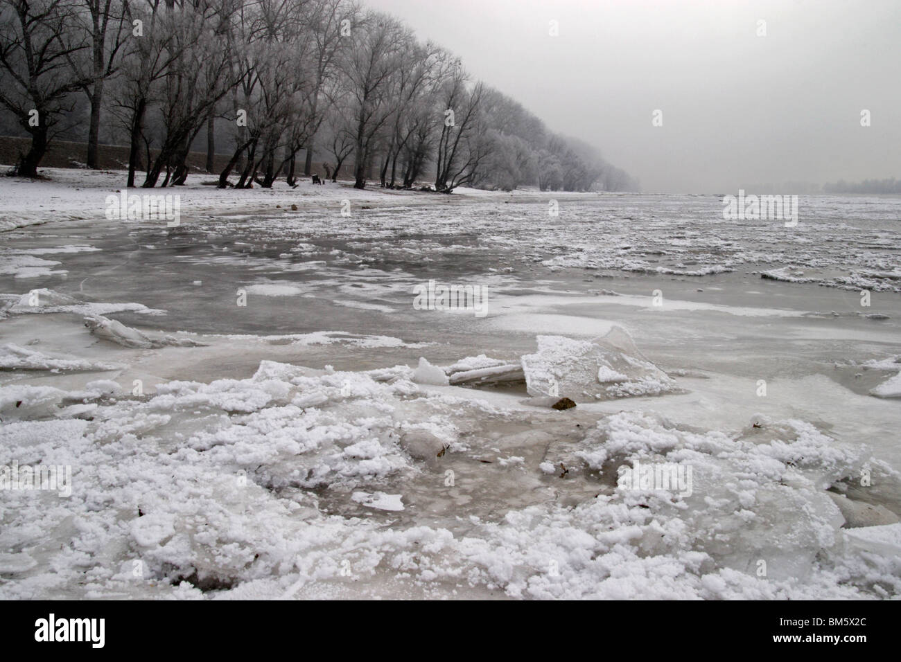 Winter, Eis, gefrorenes, Donau, Fluss Stockfoto