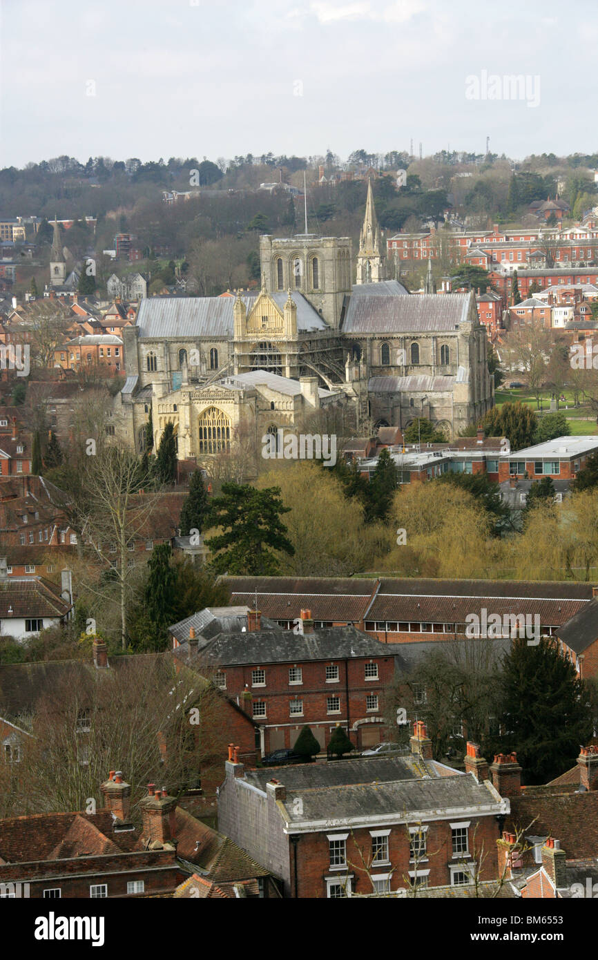 Der Osten Aussicht auf Winchester und die Kathedrale von St Giles Hill, Hampshire, UK Stockfoto