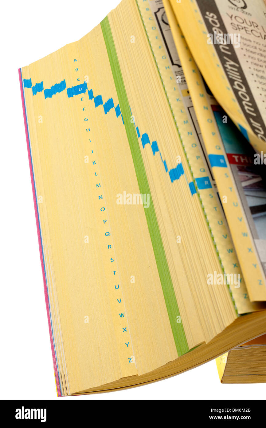 Alphabetisch aufgeführten Seiten in einem Buch von gelbe Seiten Stockfoto