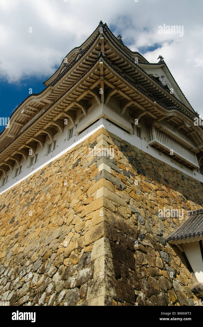 Burg Himeji, Ecke der Wand des Main Tower, Tenshukaku-Hyogo-Präfektur, Kansai-Region, Insel Honshu, Japan Stockfoto