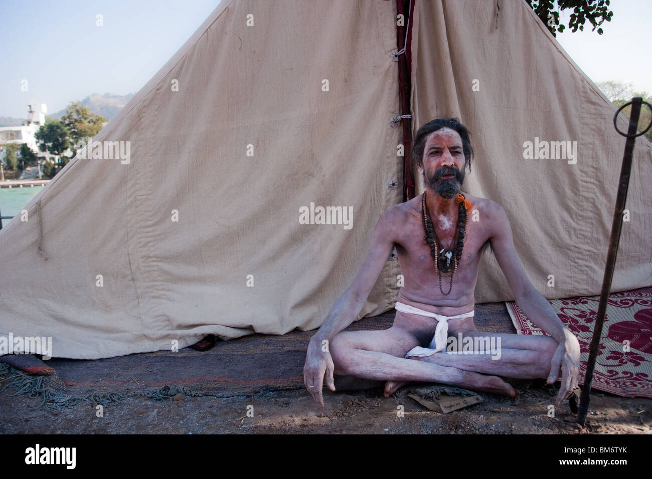 Naga Sadhu während Kumbh Mela, Haridwar, Indien Stockfoto