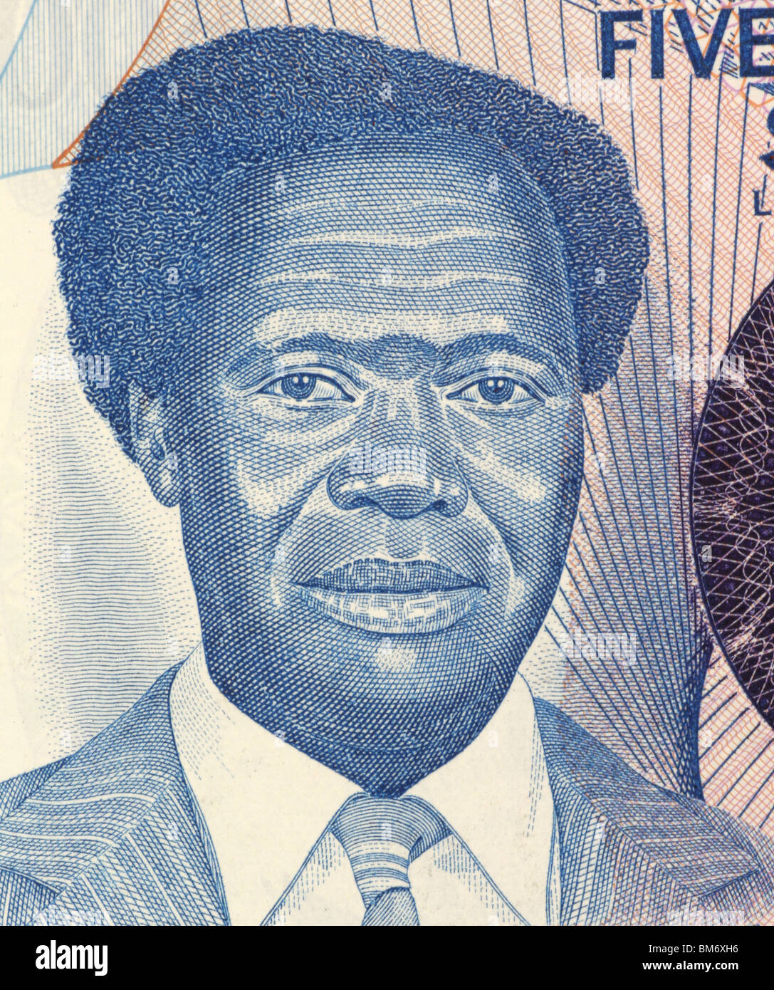 Milton Obote (1925-2005) auf 500 Schilling 1983 Banknote aus Uganda. Politische Führer, der Uganda in die Unabhängigkeit führte. Stockfoto