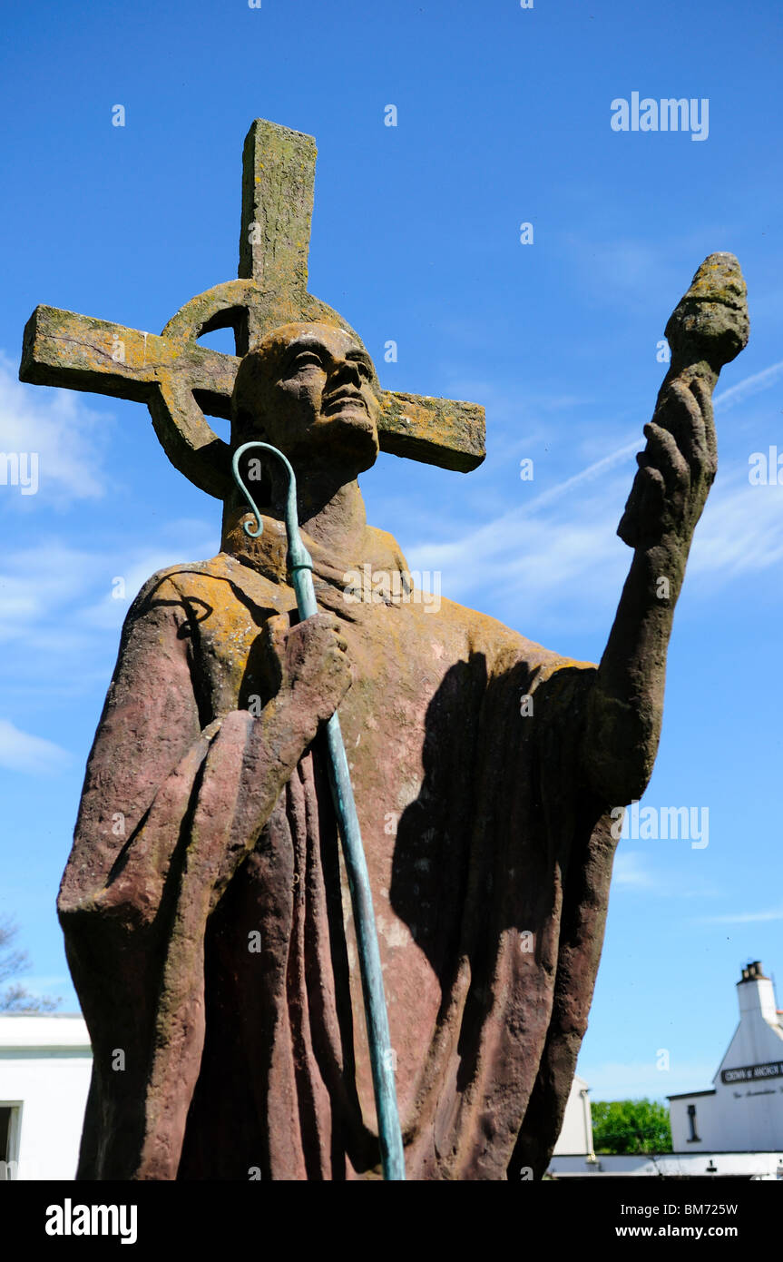 Statue von St Aiden heilige Insel Lindisfarne irischer Mönch. Stockfoto