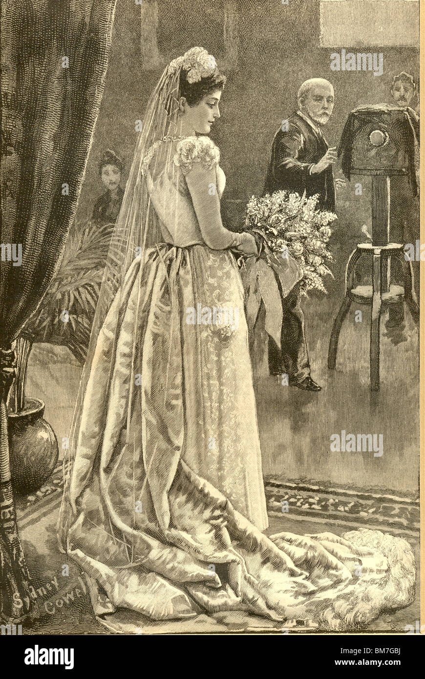 Braut im Atelier des Fotografen 1891 graviert von Sydney Cowell Stockfoto