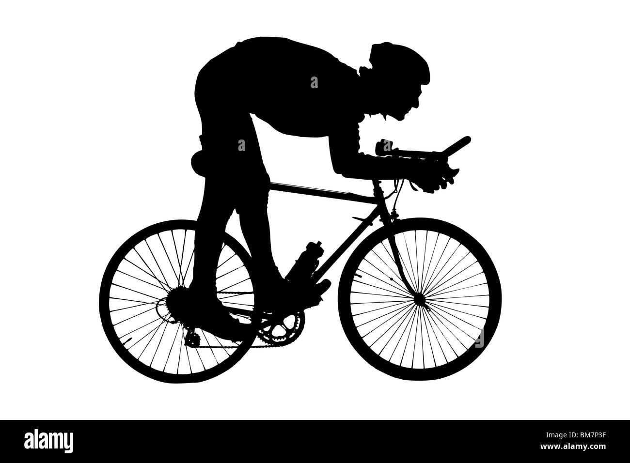 Silhouette eines Mannes, mit dem Fahrrad Stockfoto