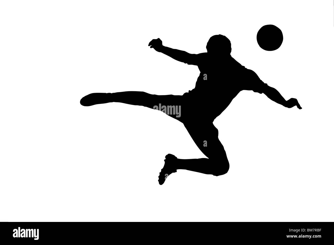 Eine Silhouette eines Fußballspielers schießen eine Kugel Stockfoto