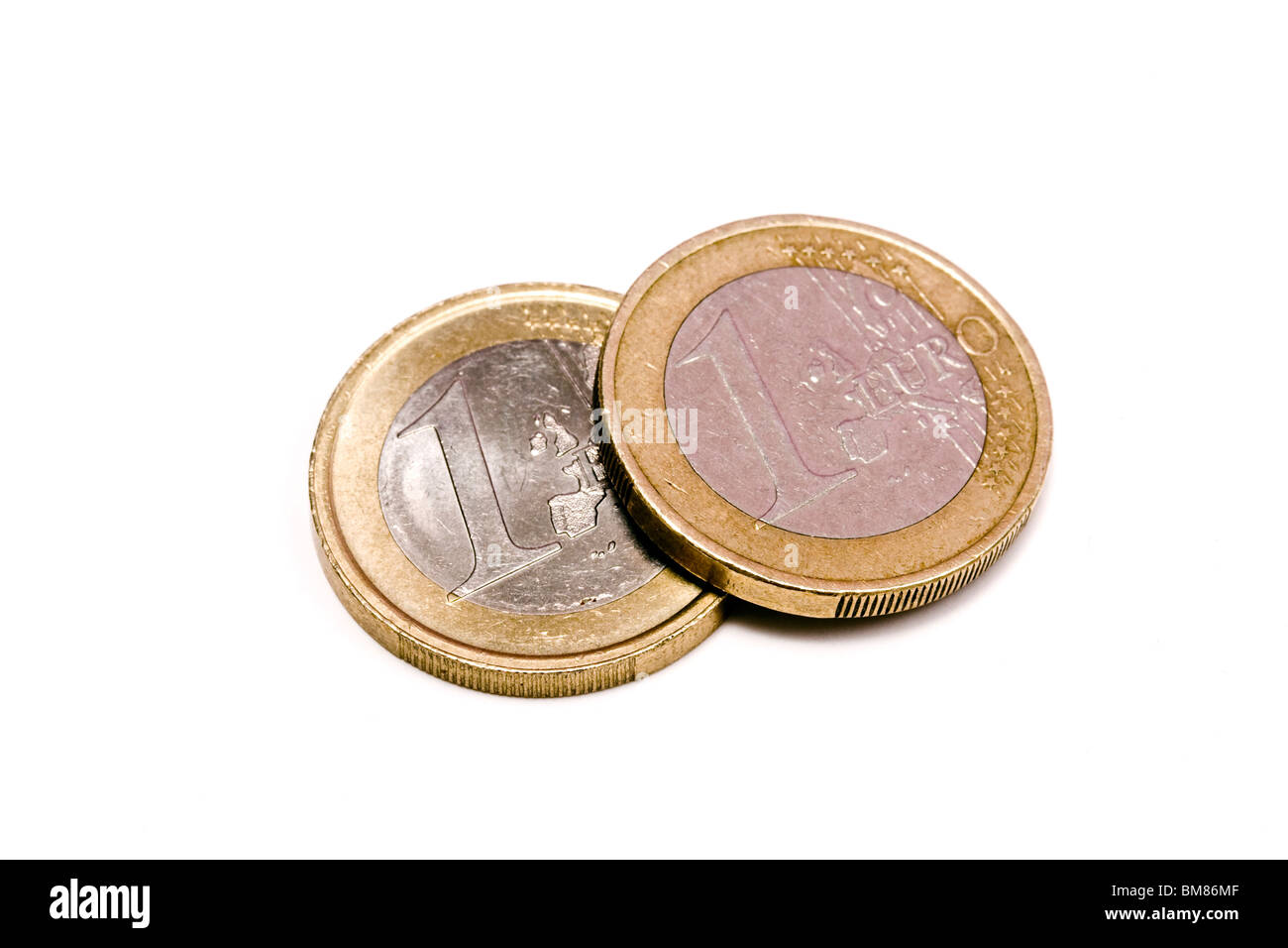 Ein Euro-Münzen, die isoliert auf weiss Stockfoto