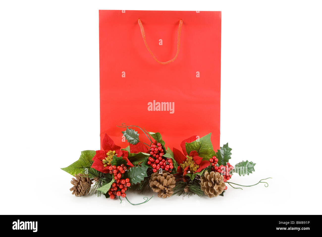 Weihnachtsdekoration und Einkaufstasche Stockfoto