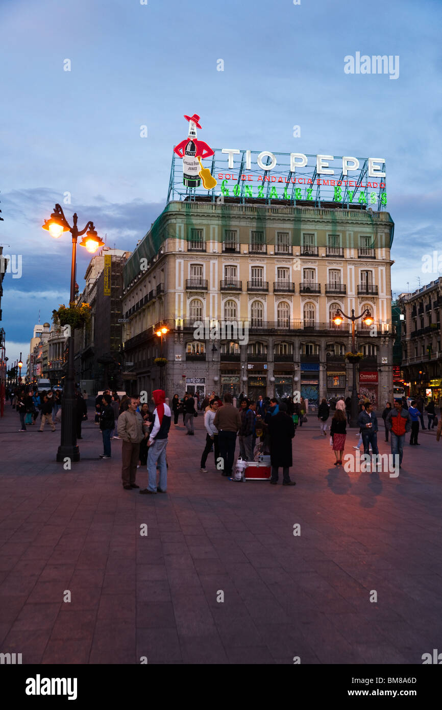 Puerta del Sol in den Abend. Madrid, Spanien. Stockfoto