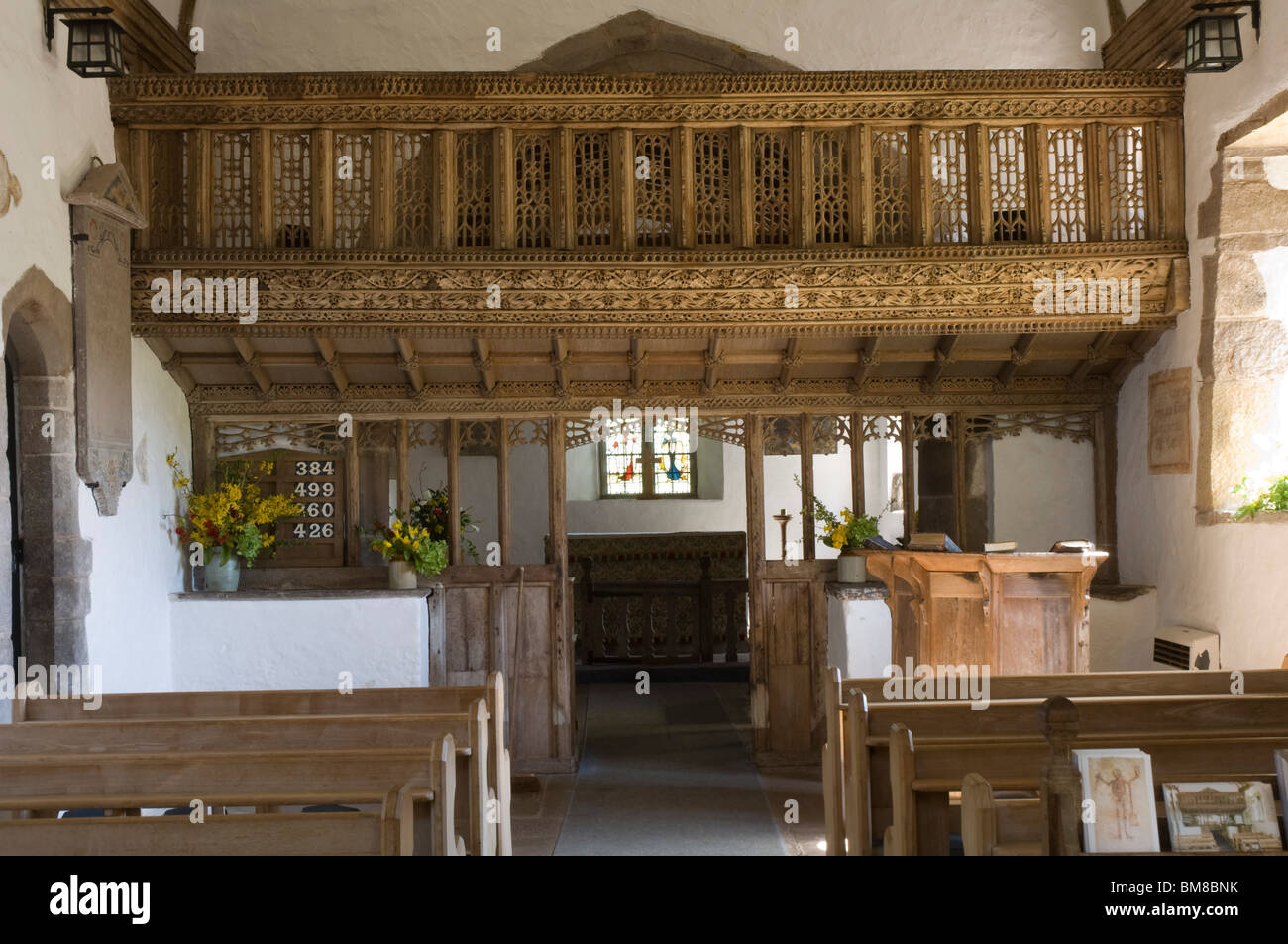 15. Jahrhundert Lettner, Patrishow Kirche, schwarze Berge, Wales, UK, Europa Stockfoto