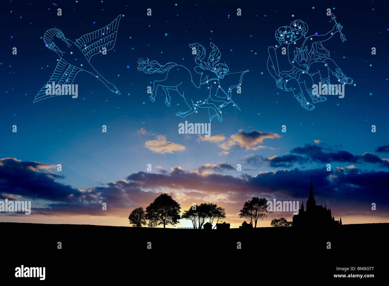 Bild der Astrologie Zeichen, (Cygnus, Schütze, Zwillinge) Stockfoto