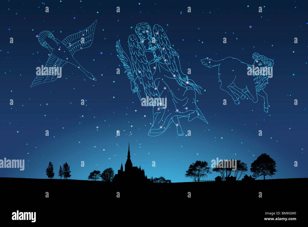 Bild der Astrologie Zeichen, (Cygnus, Jungfrau, Widder) Stockfoto