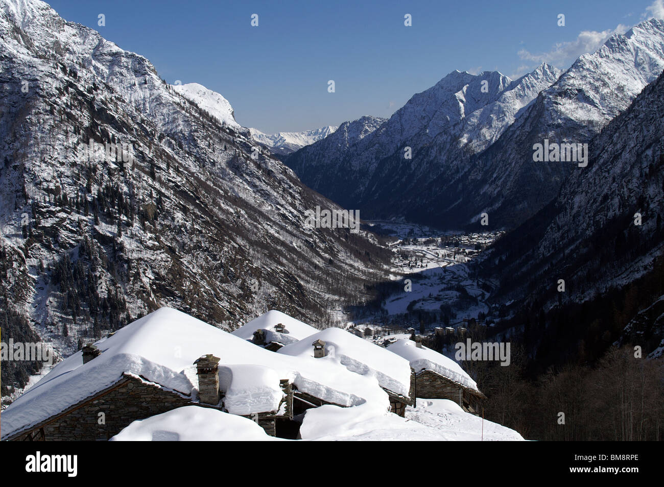 Alagna Valsesia Dorf in Alpen, Italien Stockfoto