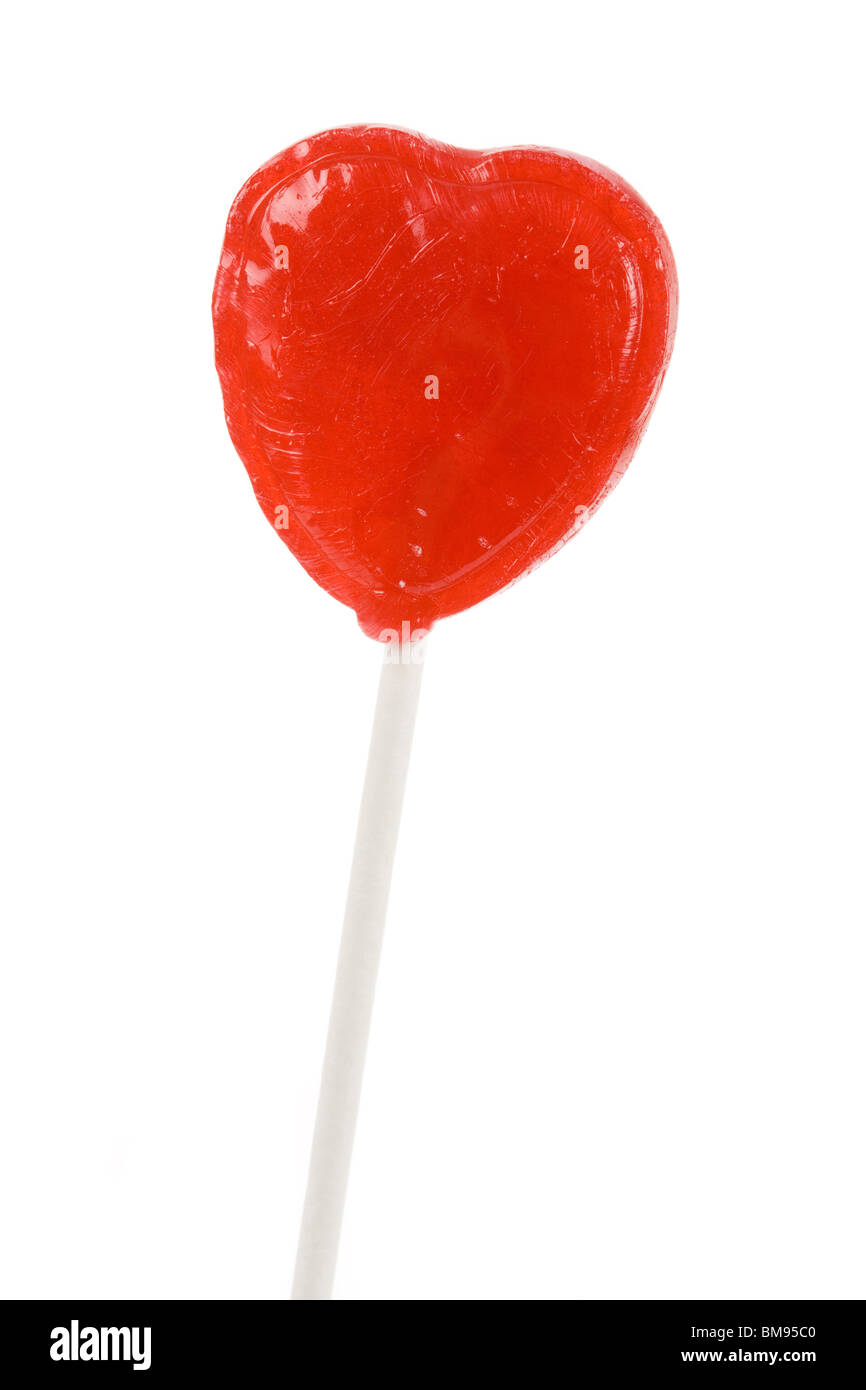 Red Heart Shape Lollipop hautnah Stockfoto