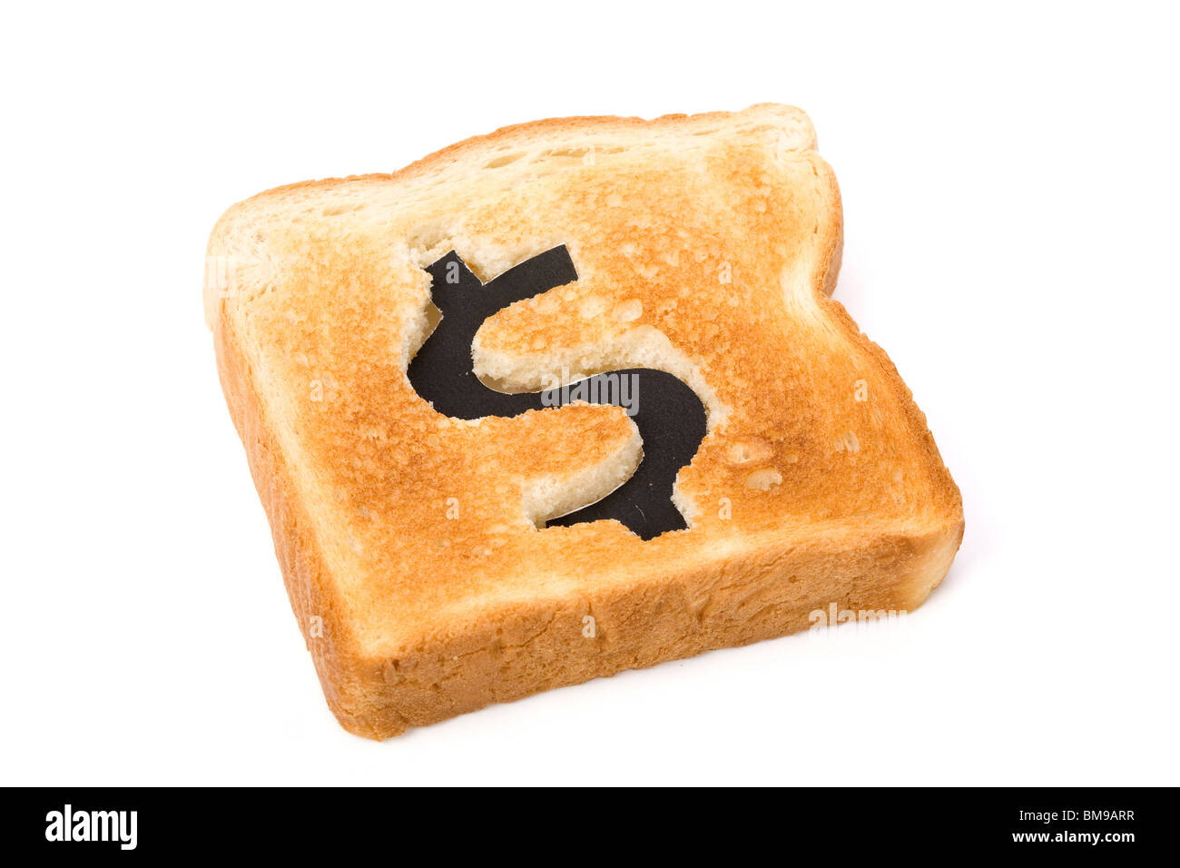 Brot Scheibe mit Dollarzeichen, Konzept Höchstkurs von Essen oder Essen für Unternehmen Stockfoto