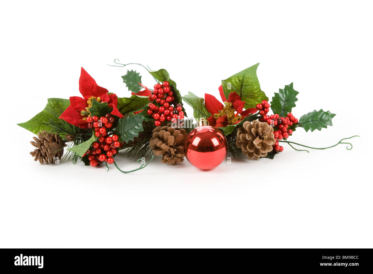 Weihnachten Dekoration, Weihnachtsstern, Tannenzapfen, Holly Stockfoto