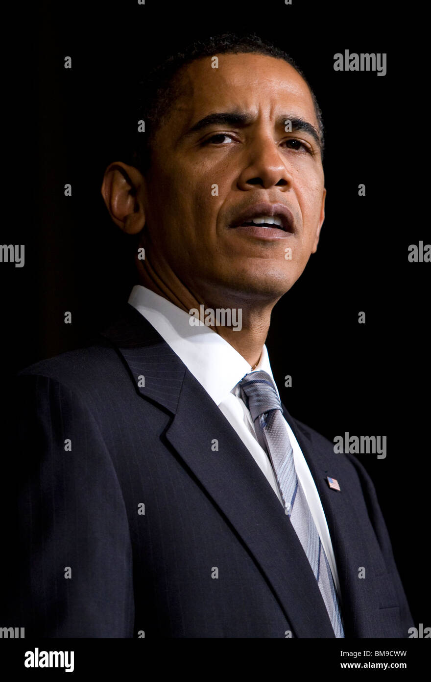 29. Juni 2009 – Washington, D.C. - Präsident Barack Obama hält seine Rede beim Empfang des National Finance Committee im Mandarin Hotel in der Innenstadt von Washington, D.C. Stockfoto