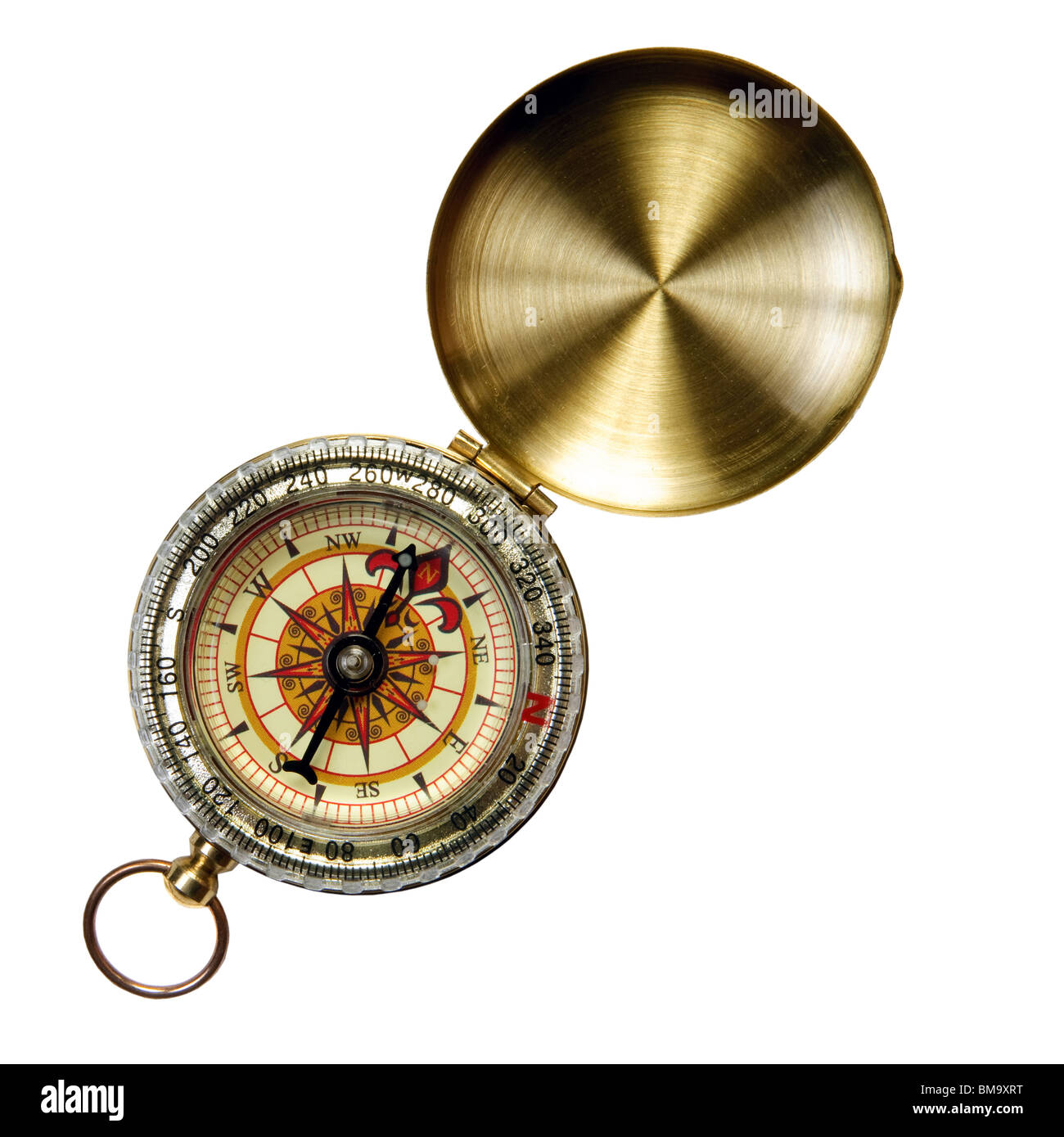 Alte Messing-Kompass auf weißem Hintergrund ohne Schatten Stockfoto