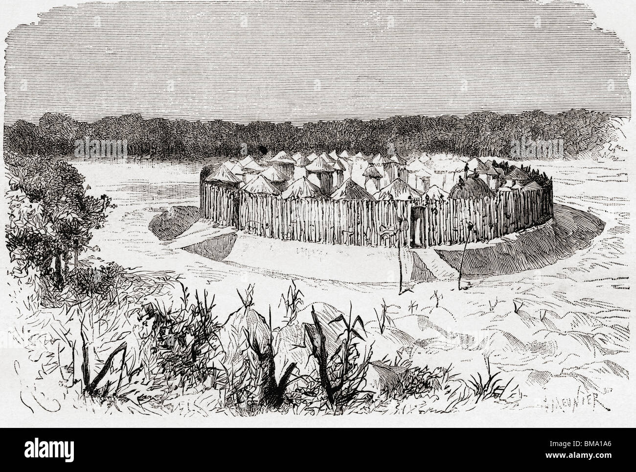 Das Dorf von Combo-Combo, Zentral-Afrika im 19. Jahrhundert. Stockfoto