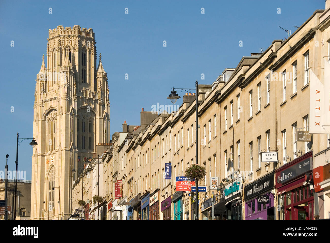 Park Street und Wills Memorial Building, Bristol, UK Stockfoto
