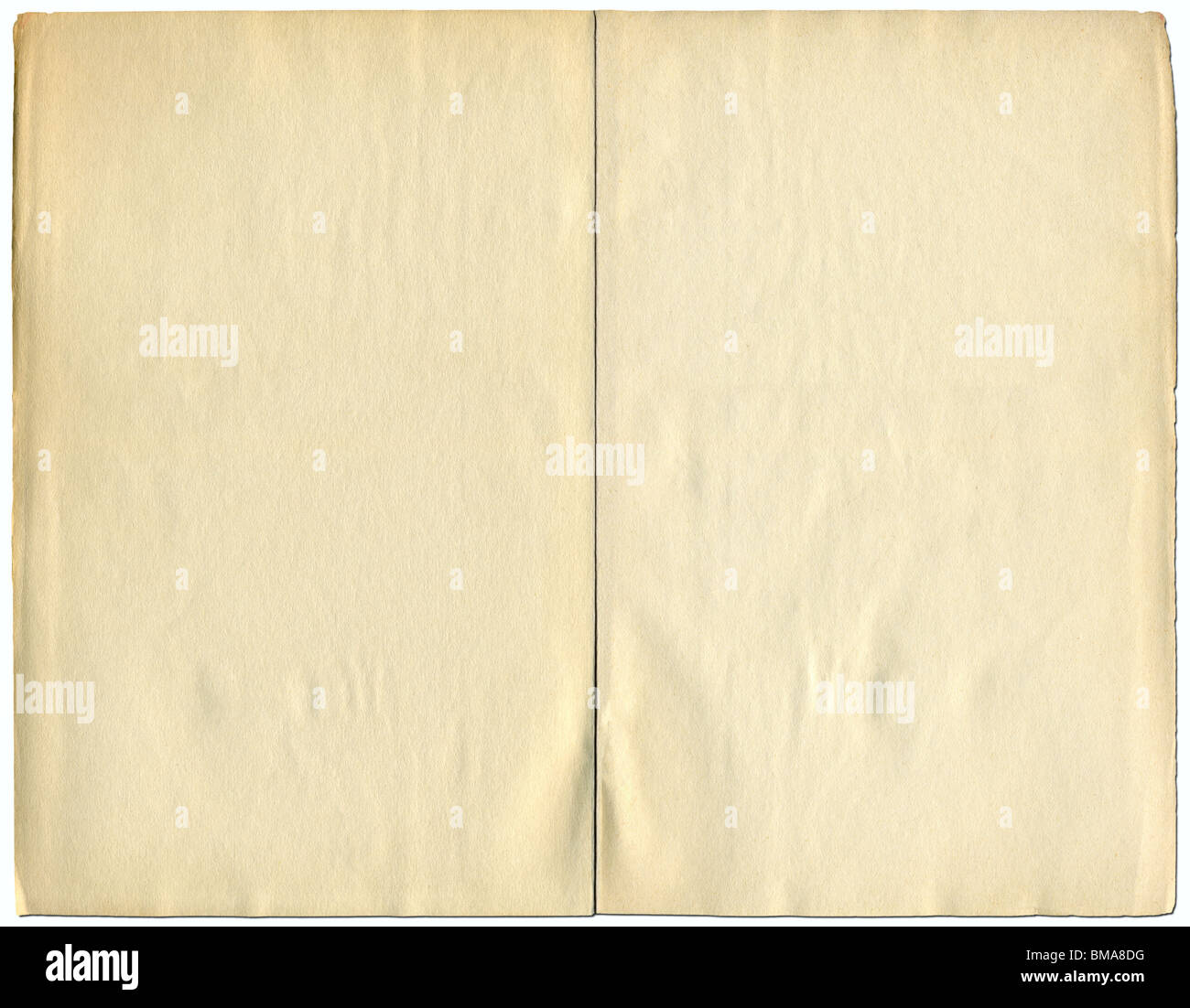 Zwei leere Seiten aus einem 1932 Vintage Buch über weißen isoliert. Stockfoto