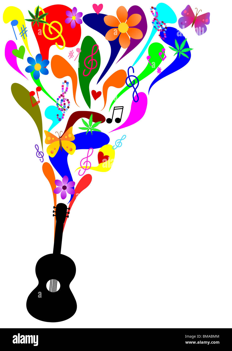 60er Jahre Musik - bunte Gitarre Stockfoto