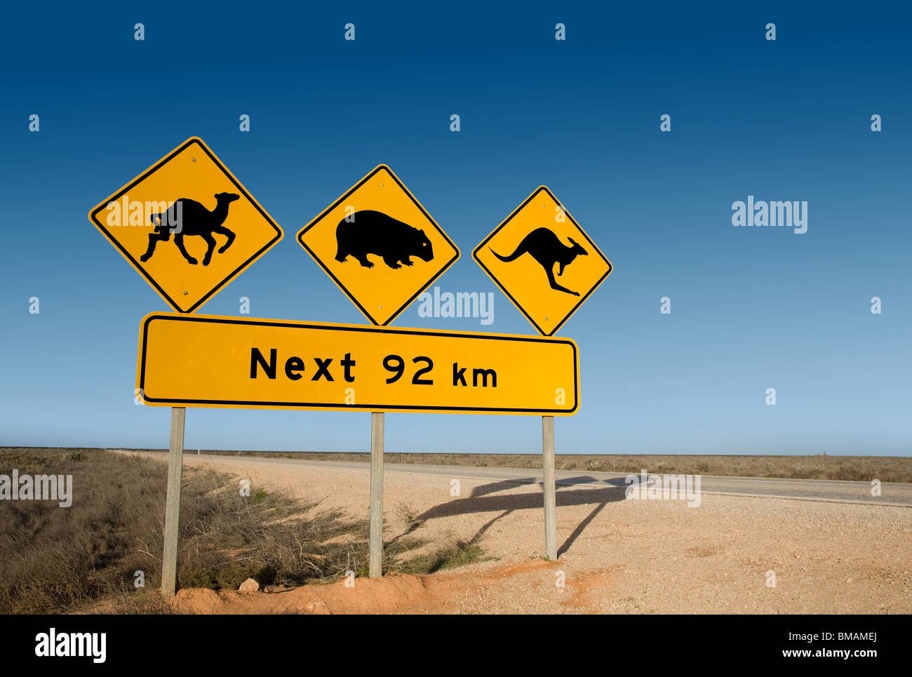 Känguru, Wombat und Kamel Warnung unterzeichnen Australien Stockfoto