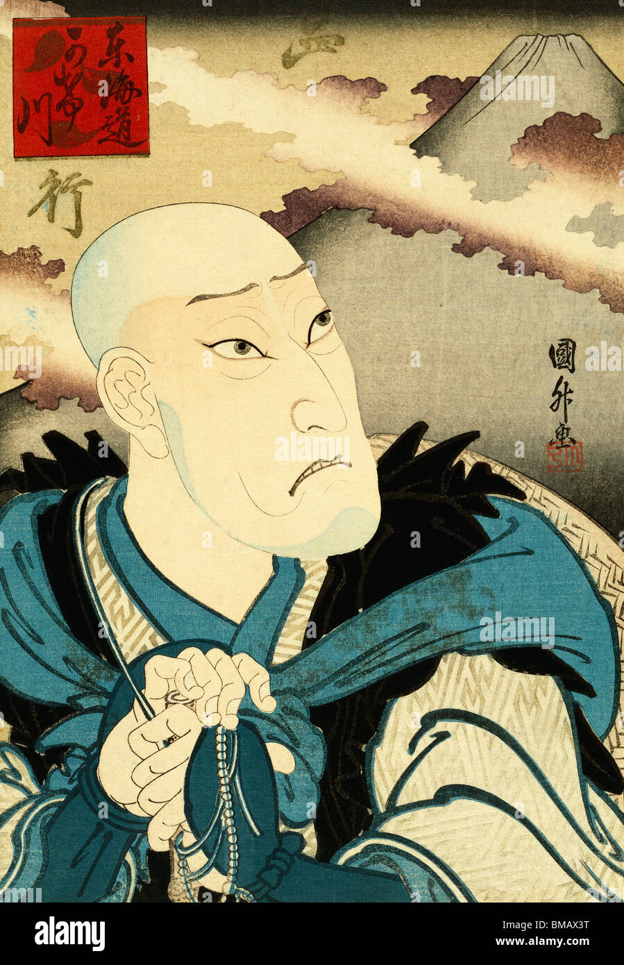 Schauspieler wie der Priester Saigyottoshi von Utagawa Kunimasa. Japan, 20. Jh. Stockfoto