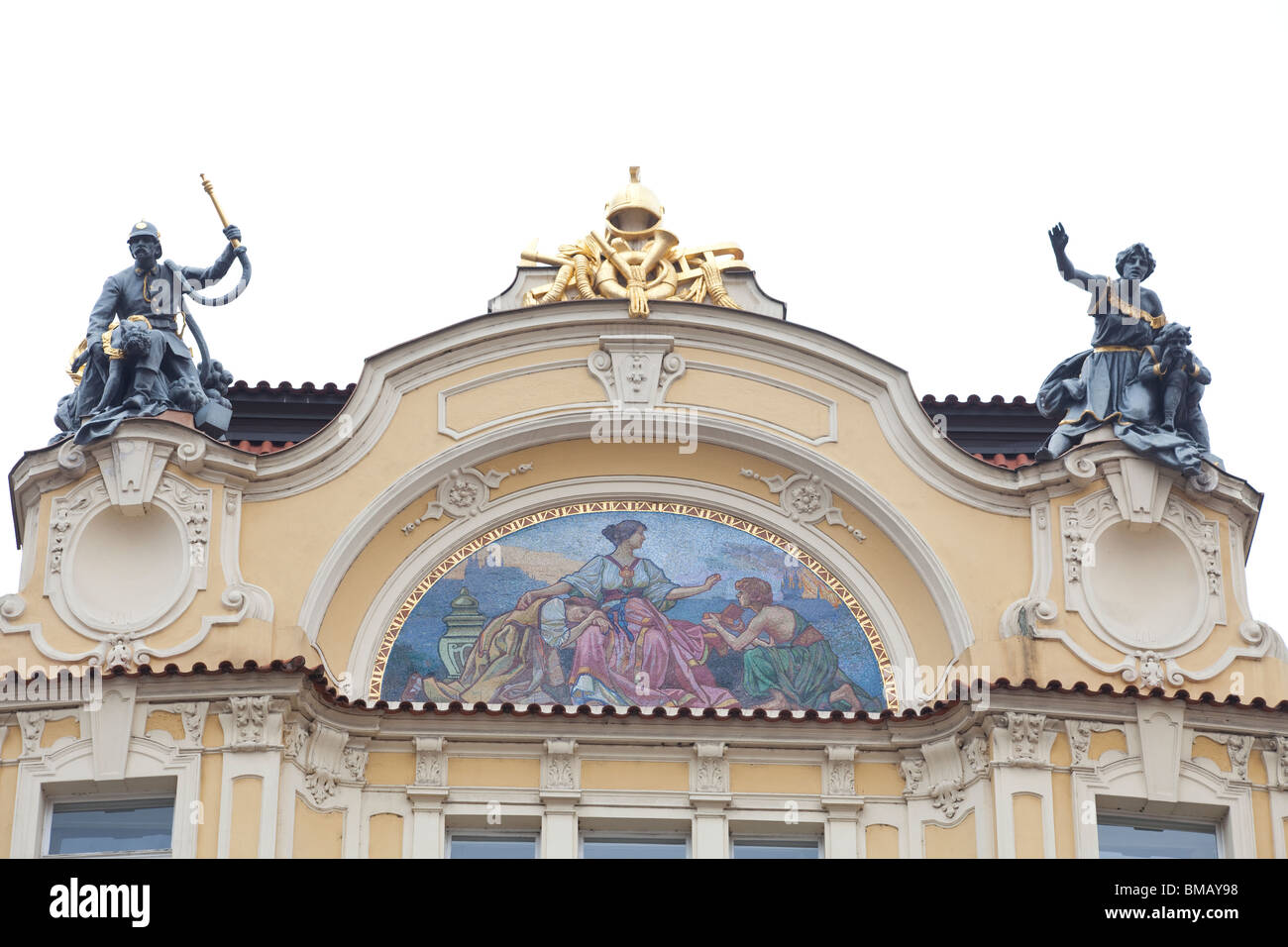 Detail der Fassade des Ministeriums für lokale Entwicklung (Ministersvo pro Mistni Rozvoj), Altstädter Ring, Prag, Tschechische Republik Stockfoto