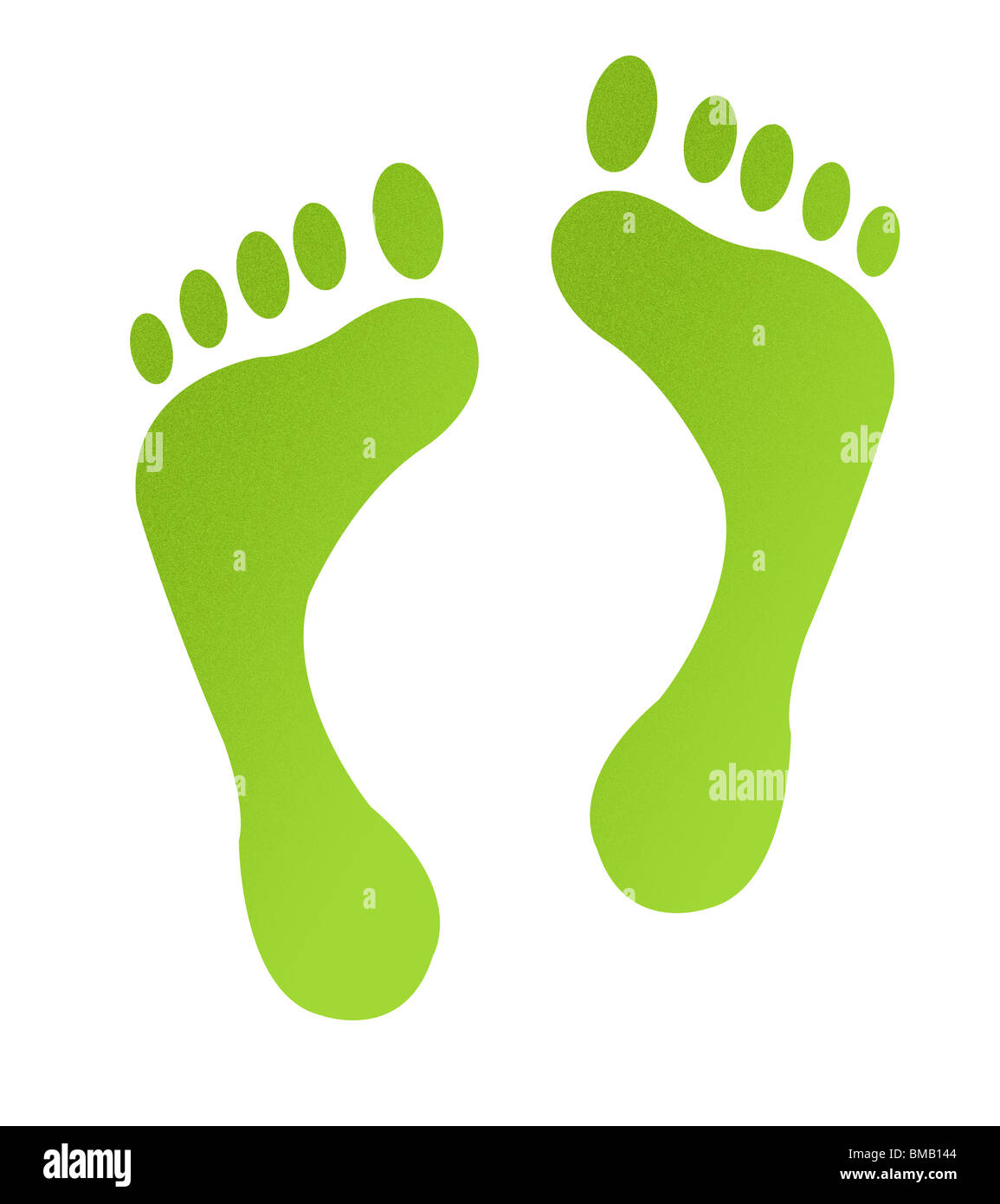 Grüne, umweltfreundliche CO2-Footrpints mit sandigen Struktureffekt, isoliert auf weißem Hintergrund. Stockfoto