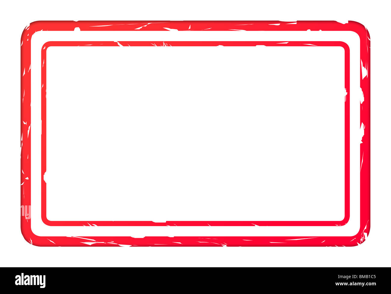 Leere rote verwendeten Firmenstempel isoliert auf weißem Hintergrund mit Textfreiraum. Stockfoto