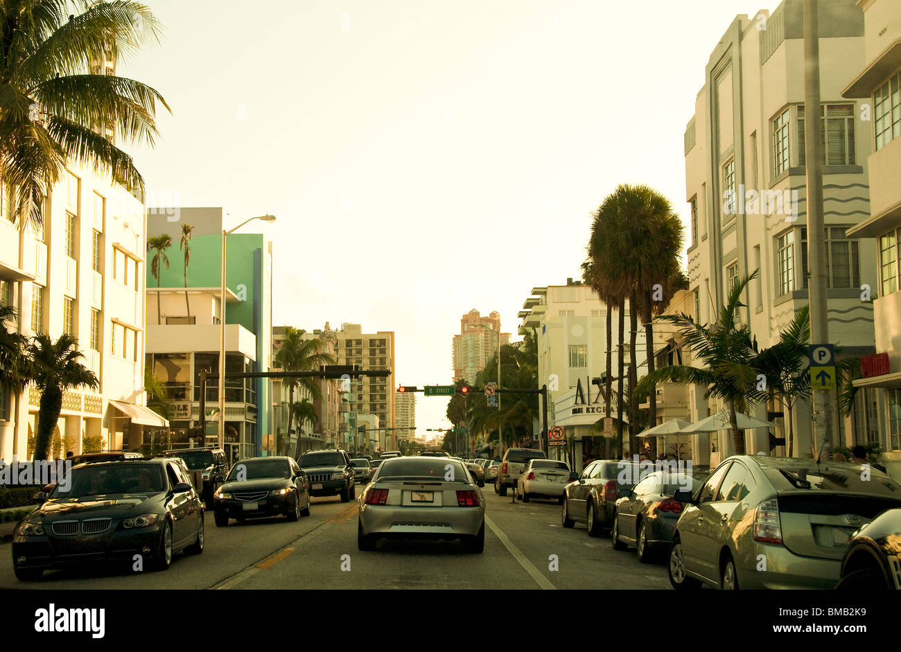 Collins Avenue in South Beach, Miami Beach, Florida, Vereinigte Staaten Stockfoto
