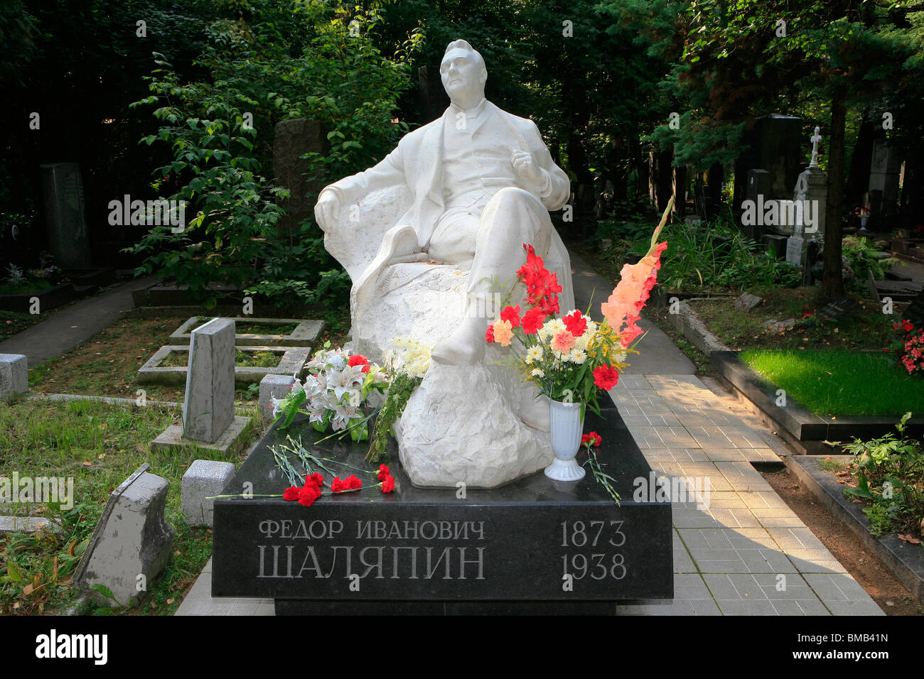 Grab des berühmten sowjetischen russischen Opernsängers Feodor Chaliapin auf Nowodewitschi-Friedhof in Moskau, Russland Stockfoto