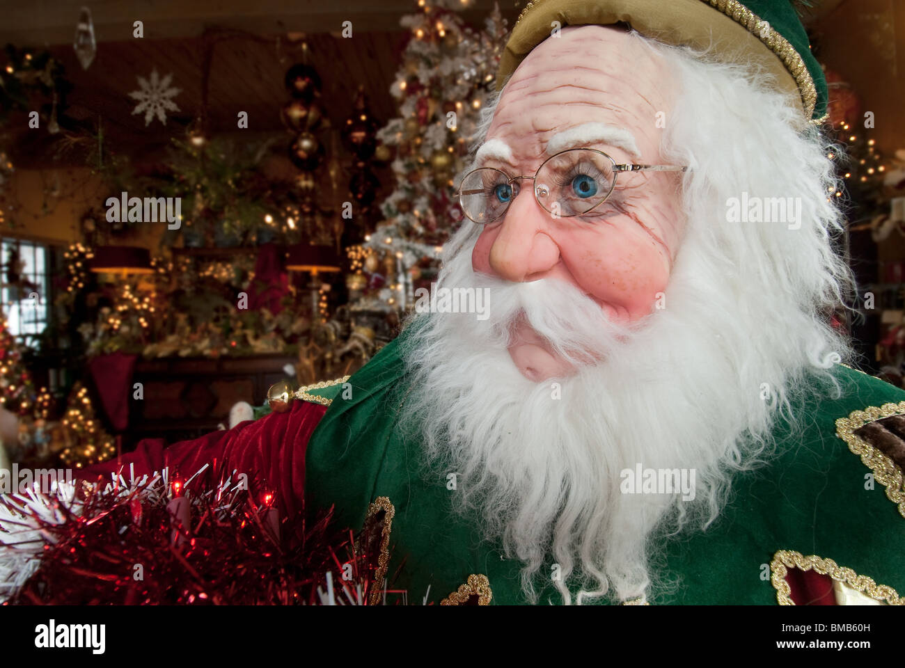Lebensgroß Weihnachtsmann Figur in Store-Display, Fort Lauderdale, Florida, USA Stockfoto