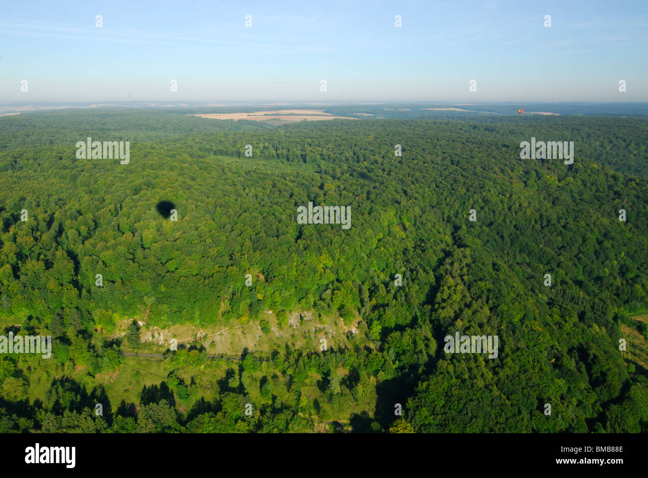 Luftaufnahme von "Meuse Pisten" Wald betrachtet von Heißluftballon in der Nähe von Saint-Maurice Sous Les Cotes. Lothringen, Frankreich Stockfoto