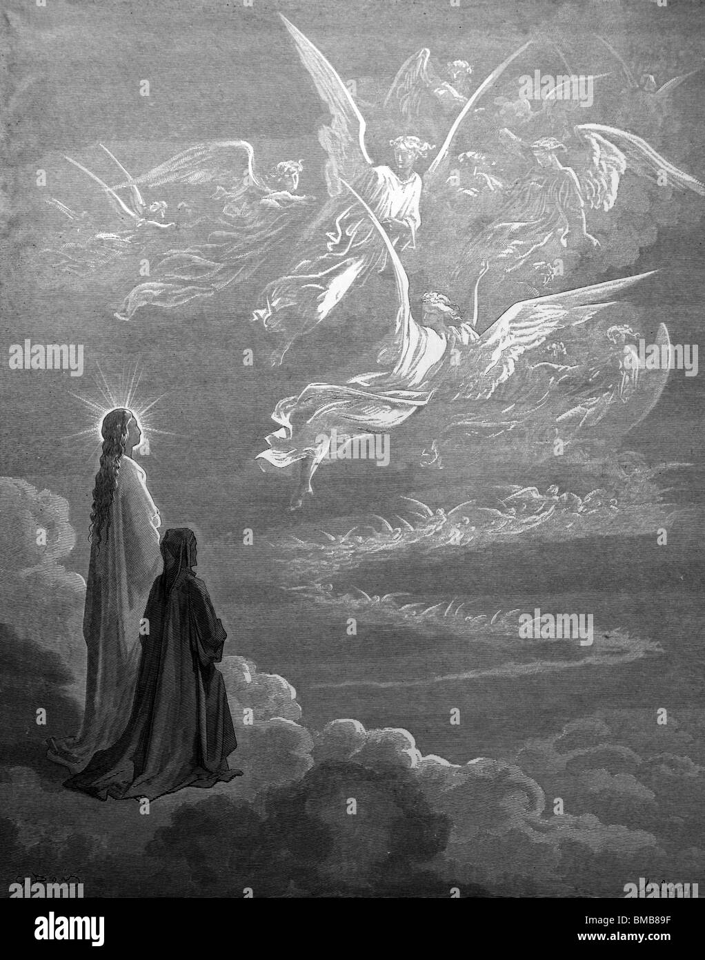 Stich von Gustave Doré aus Alighieris göttliche Komödie Dante und Beatrice  auf dem Gebiet des Jupiter Stockfotografie - Alamy