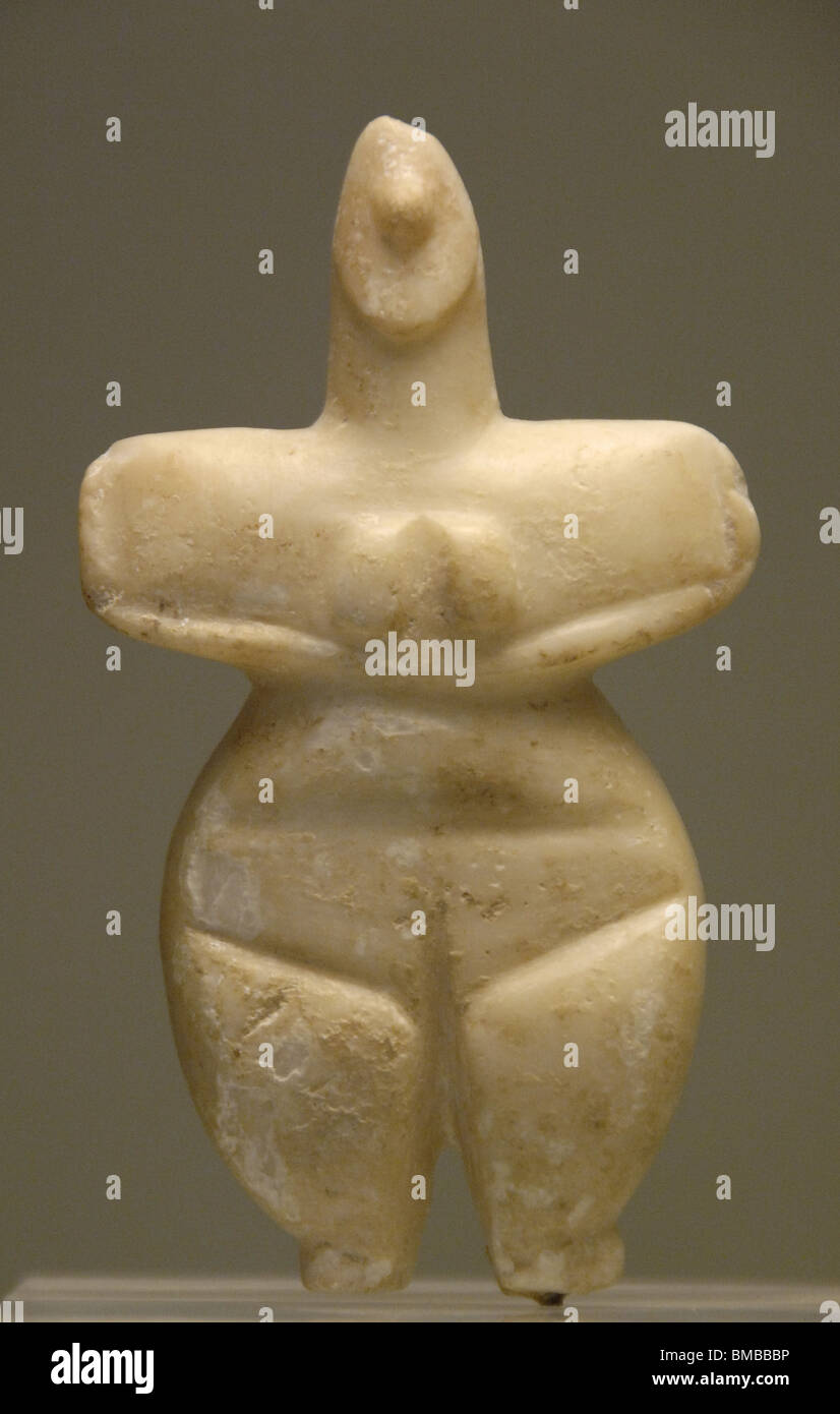 Urgeschichte. Neolithikum. Marmor, weibliche Figur. Nationales Archäologisches Museum. Athen. Griechenland. Stockfoto